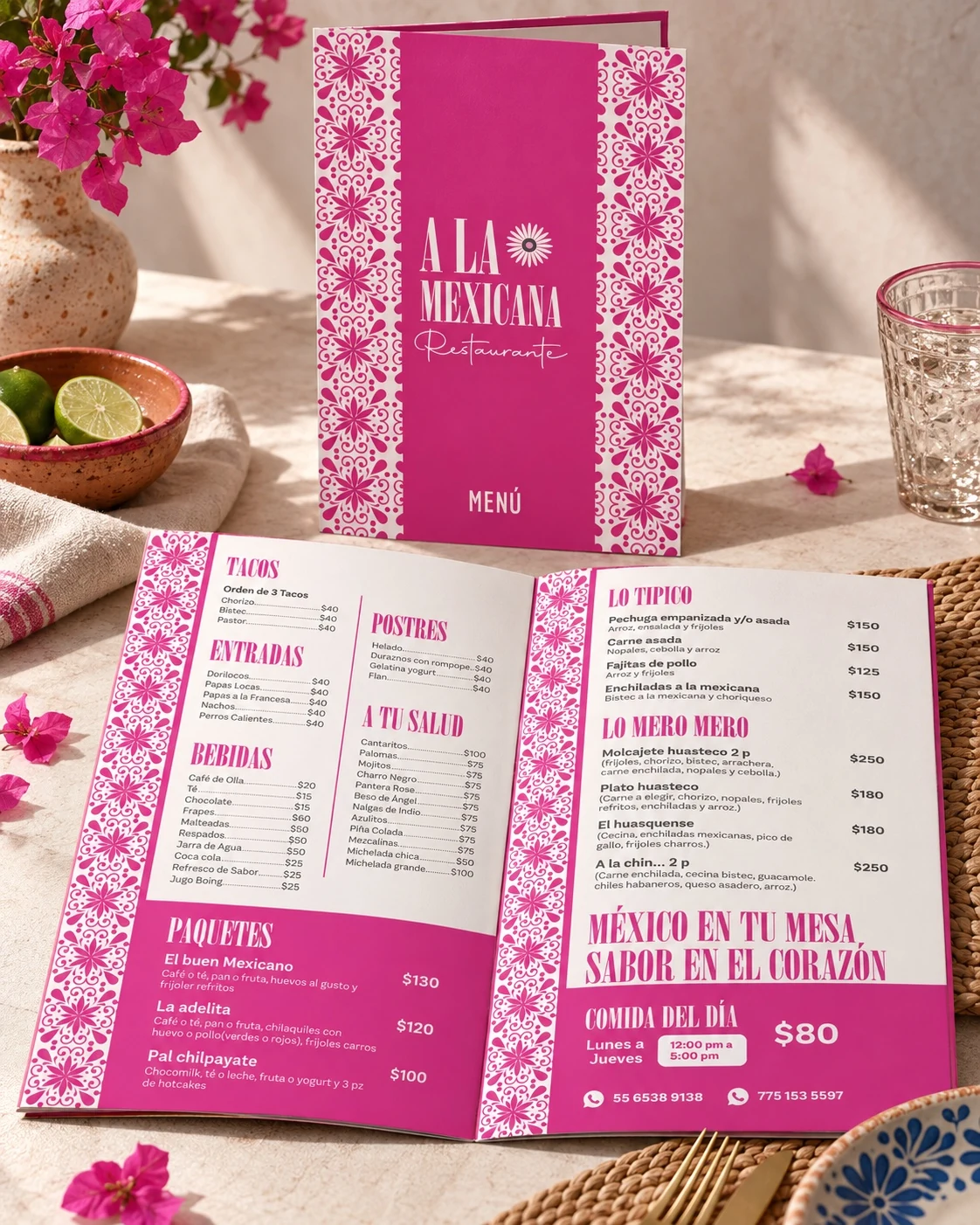 Mockup del menú A la Mexicana