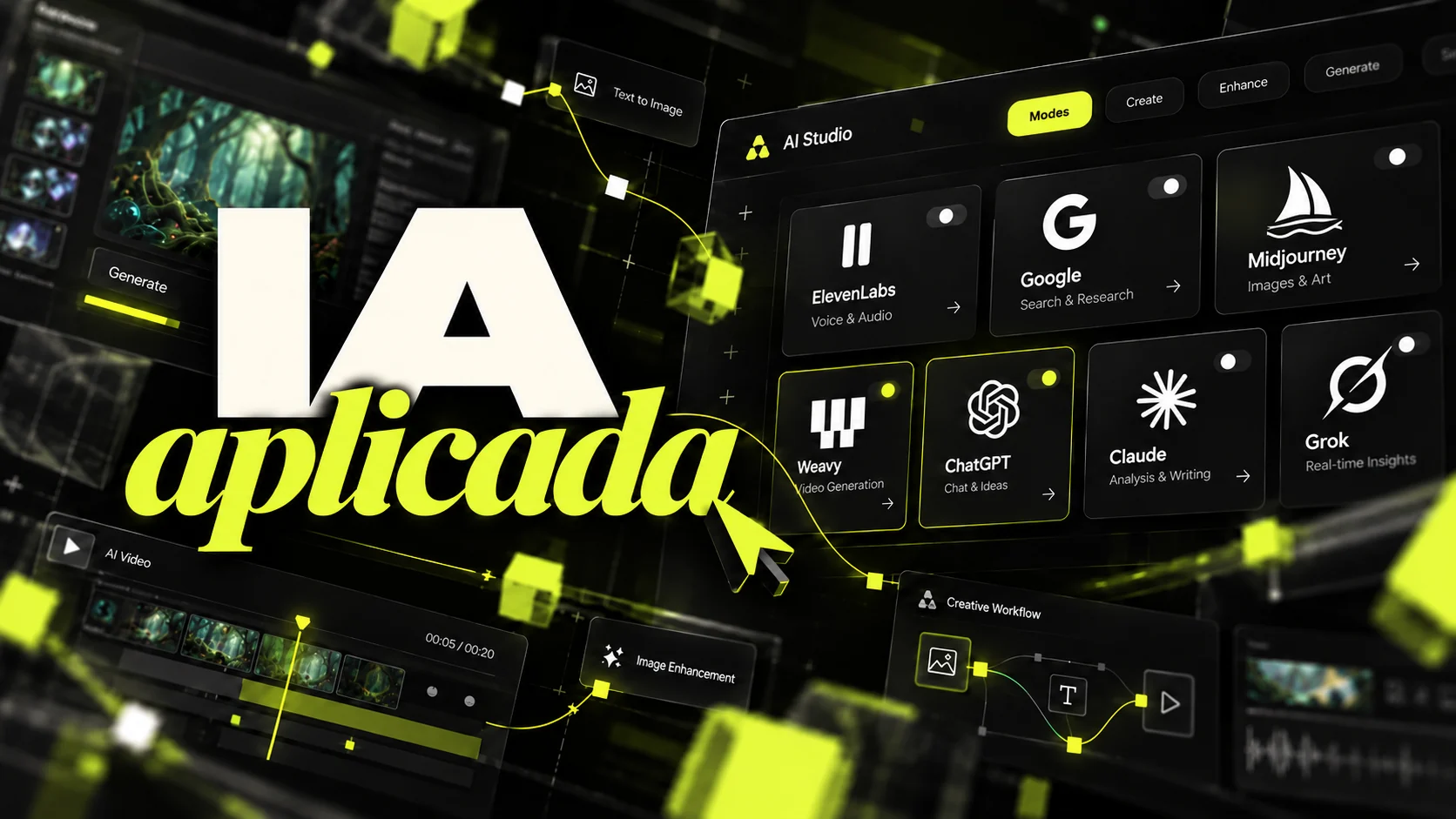 Portada IA aplicada: herramientas creativas conectadas por un flujo de trabajo visual